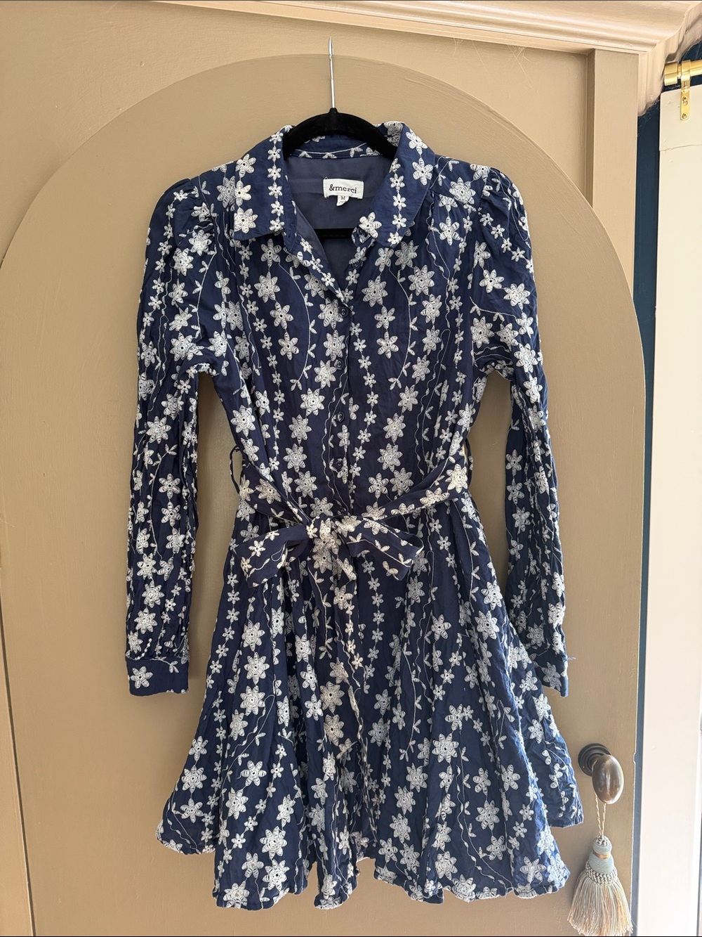 Emmelei Navy Floral Button-Front Mini Dress with Tie Waist